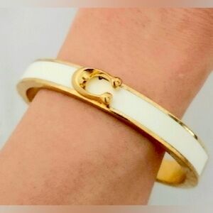 COACH White & Gold Emblem Magnetic Bangle Bracelet, EUC